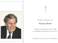 Overlijden Nik MARTIN